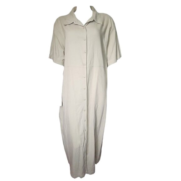 Expressions Plus Dress Womens Size 3X Linen Blend Neutral Tan Button Front - Picture 1 of 7